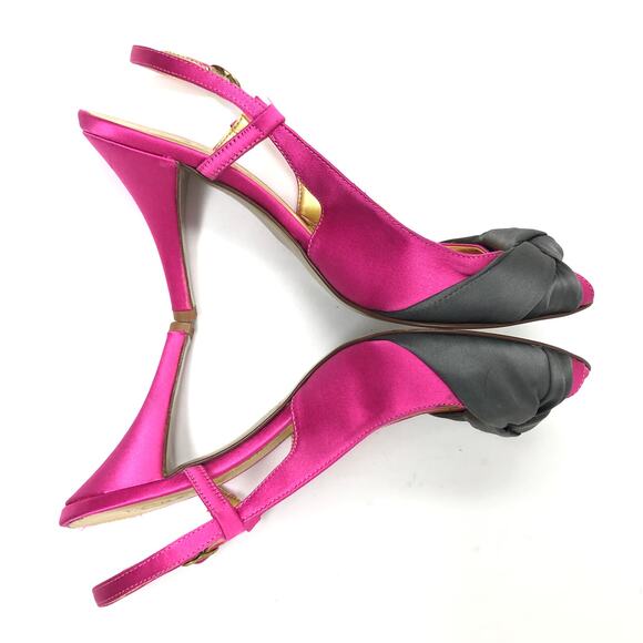 J Crew Martine Slingback Womens Size 7 Pink Gray Satin Twist Knot Peep Toe Heel - Picture 9 of 12